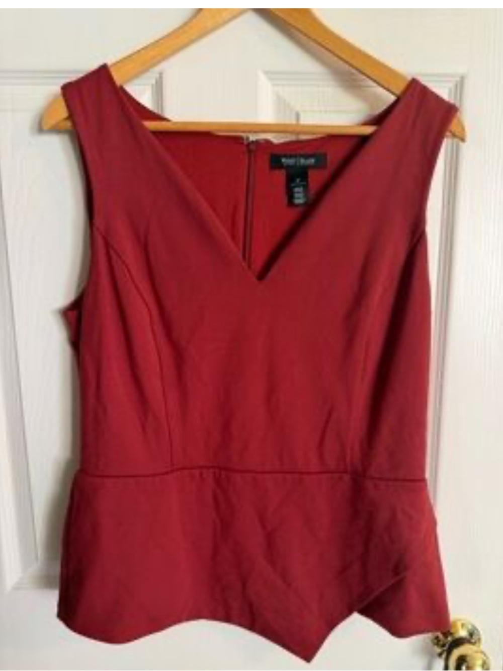 White House Black  V-Neck Peplum Top - Rust Red
